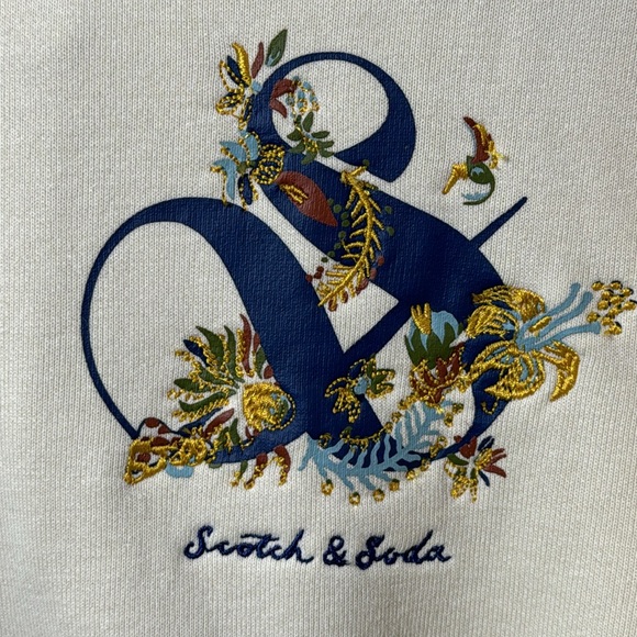 NWT Men’s Scotch & Soda Cream Hoodie with Embroidered Sleeves in Size L - Picture 4 of 16